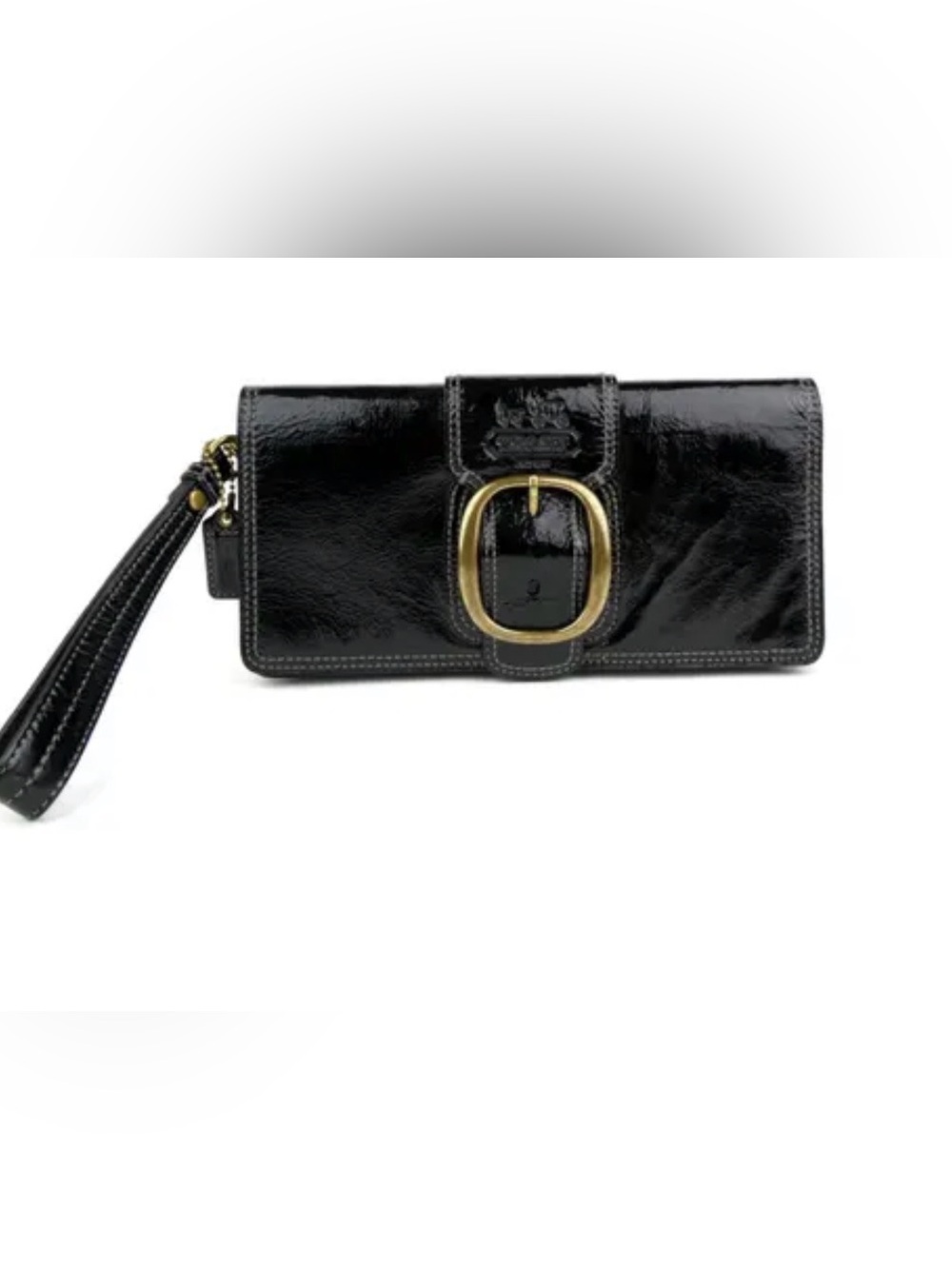 Vintage Coach Black Leather Clutch Wallet with Gold Buckle